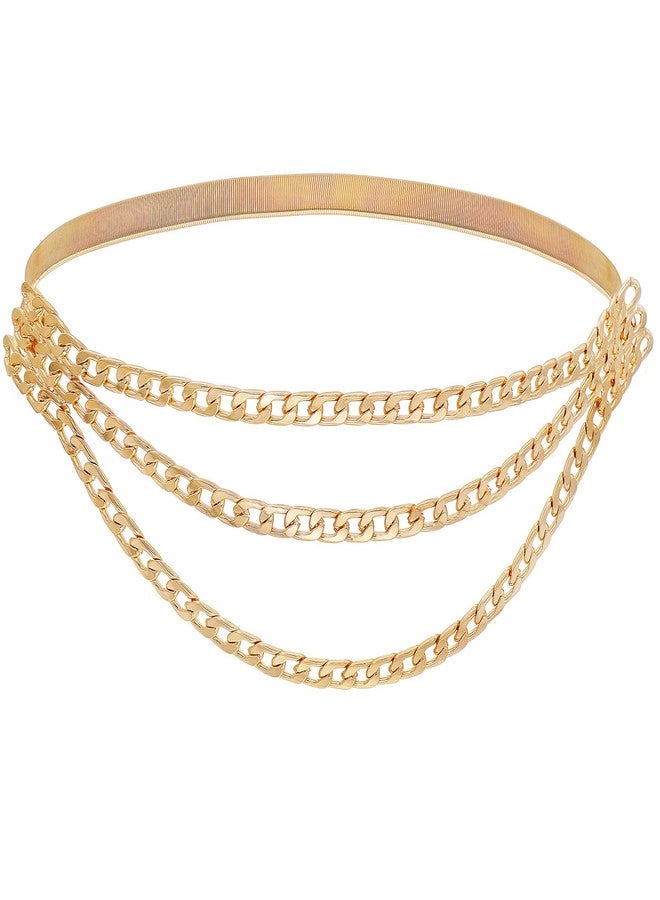 Wovanoo Skinny Stretch Belt Multilayer Metal Elastic Waist Belts Thin Waistband for Women Dress Gold - Image 1